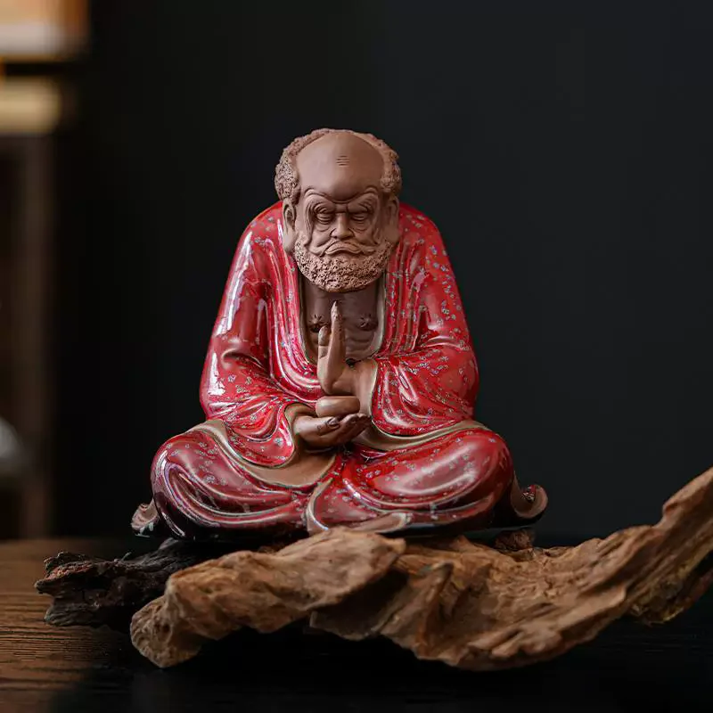 Chinese Zen Bodhidharma Statue, Handmade Figurine, Oriental Decor, Home Office Desk Decoration, Gift for Meditation & Yoga Lover