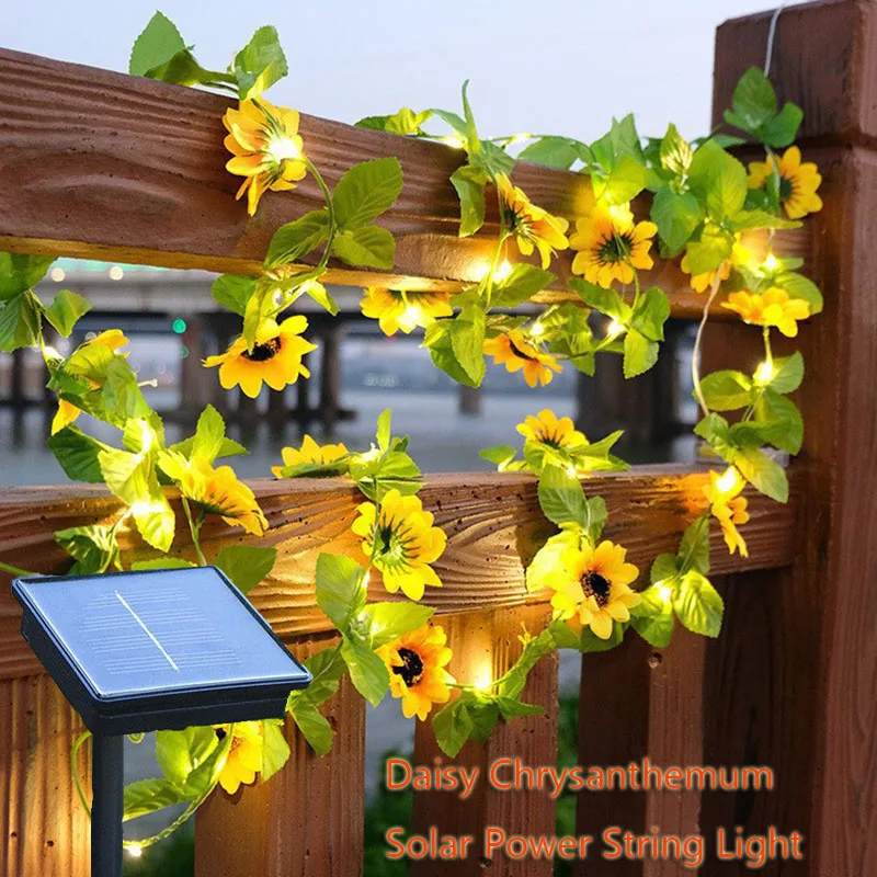 Chrysanthemum Solar Lights Hanging Vine Garland Lights For Home Garden Christmas Thanksgiving Wedding Party Decorations 2022 1pc christmas rattan ring 20 25 30cm wreath wicker vine garland hanging wedding grey wreath for christmas party decoration