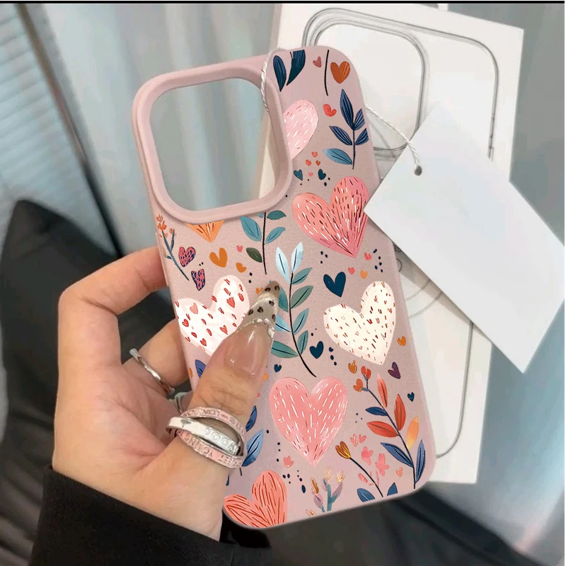 Chic Love Heart & Leaf Candy Leather Texture Phone Case