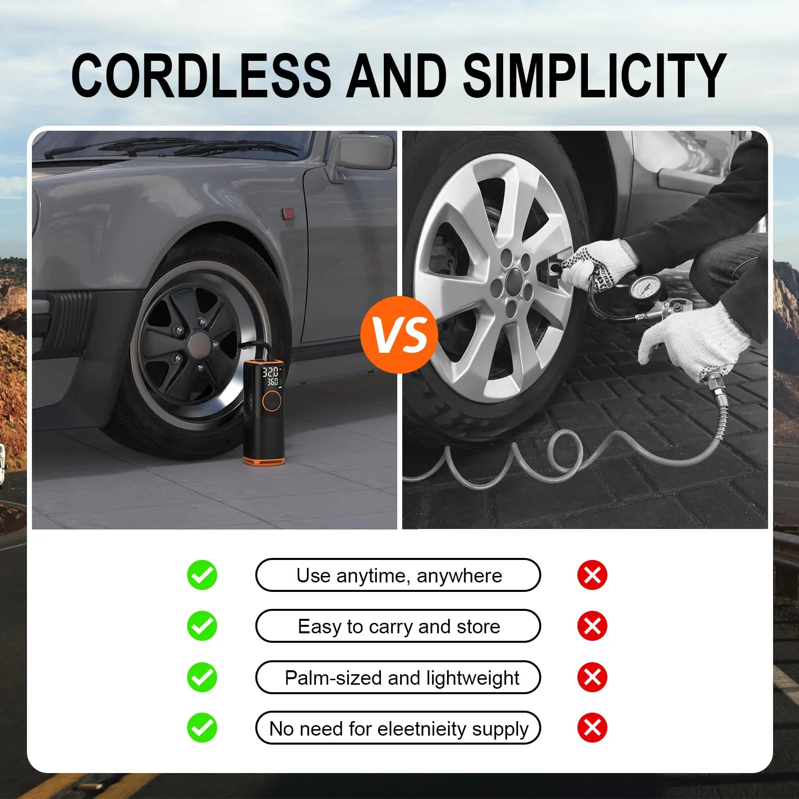 160 PSI Tire Inflator Portable Air Compressor with Tire Pressure Gauge for Car, Bicycle, Motorcycle Tires, Balls etc. air pump