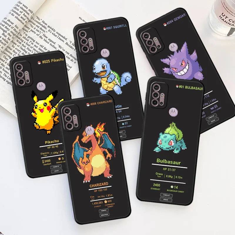 Pokemon Pixel Pikachu Gengar Custodia Per Telefono Per Motorola Moto G60 G50 G9 Edge 30 20Pro 40 One Fusion Plus G31 Soft Funda Black Cover