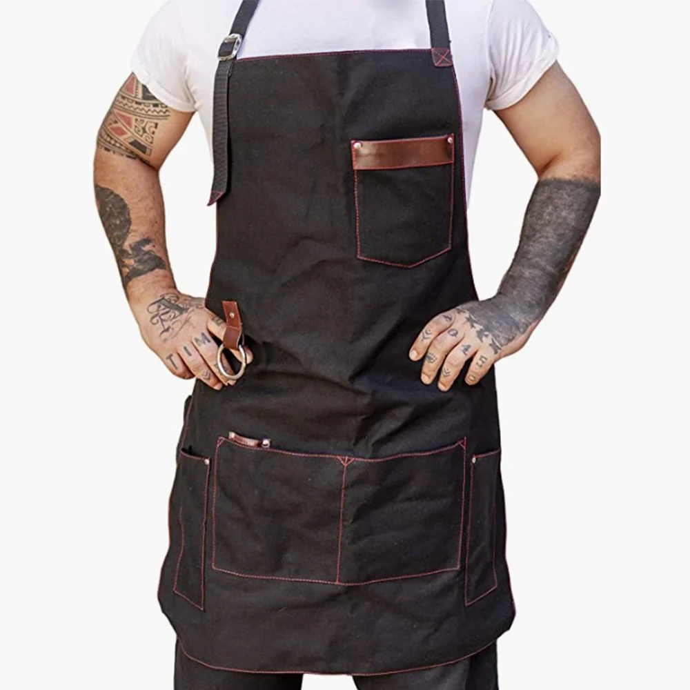 

High-quality Kitchen For Pros Chef Apron for Men Canvas Leather Fabric Barbecue Father Gift Apron