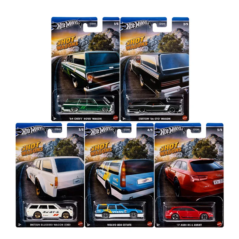 2024 Hot Wheels Tema Automotive Hot Wagon Chevy Nova Wagon Datsun Bluebird Custom 66 Volvo Estate 1/64 Diecast Car Toy Gdg44
