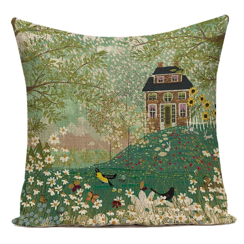 Vintage Floral Bird Decorative Throw Pillow Cover for Home and Garden Decor