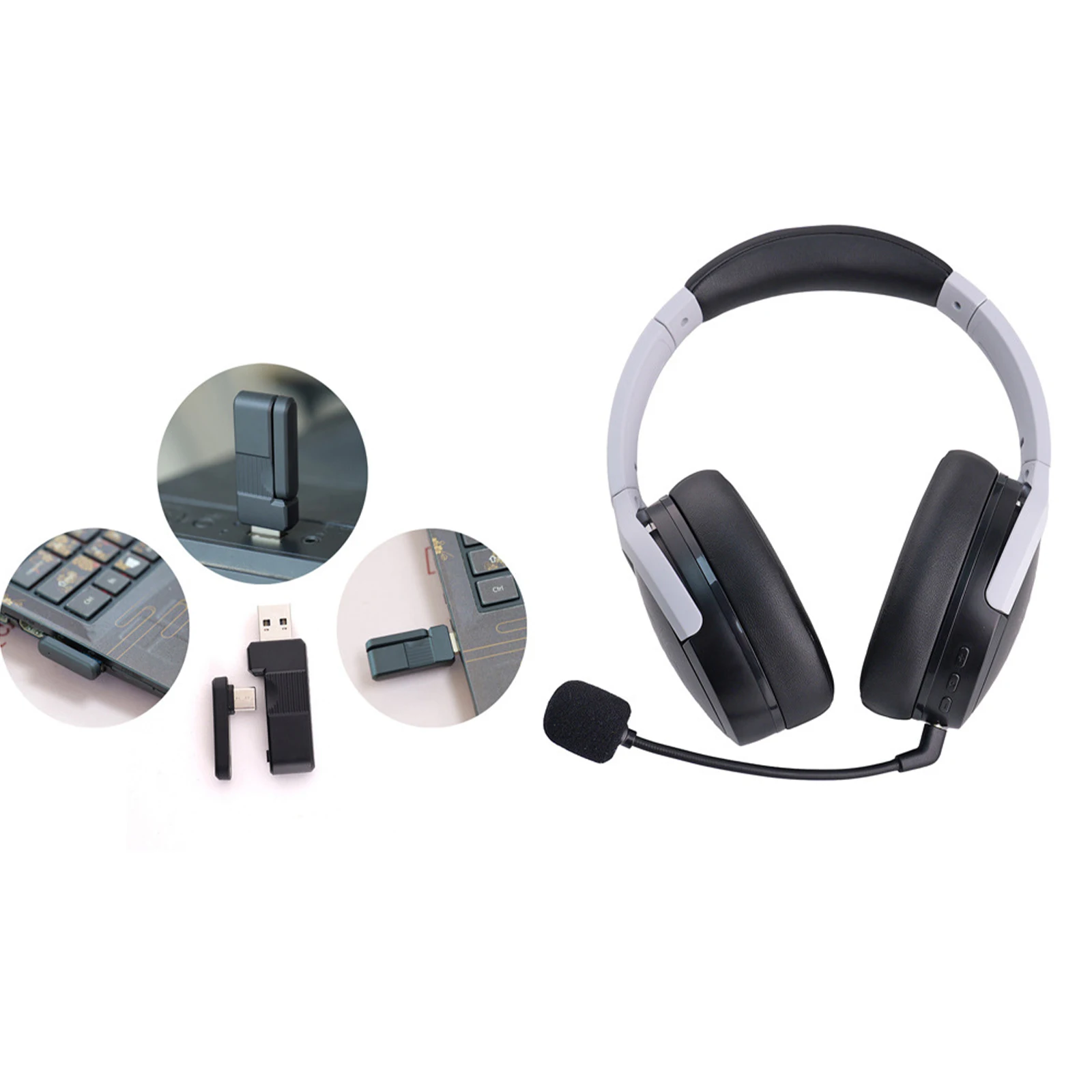 2.4G 무선 게임용 헤드폰(마이크 포함) 스위치 2 노트북 모바일 플레이스테이션 4 5용 블루투스 호환 헤드폰