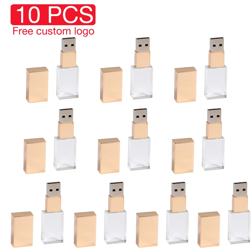 Lot Cristal Usb Flash Drive 128gb Livre Logotipo Personalizado Pen Drive 64gb Fotografia Criativa Presentes de Casamento Memory Stick 32gb 10 Pcs