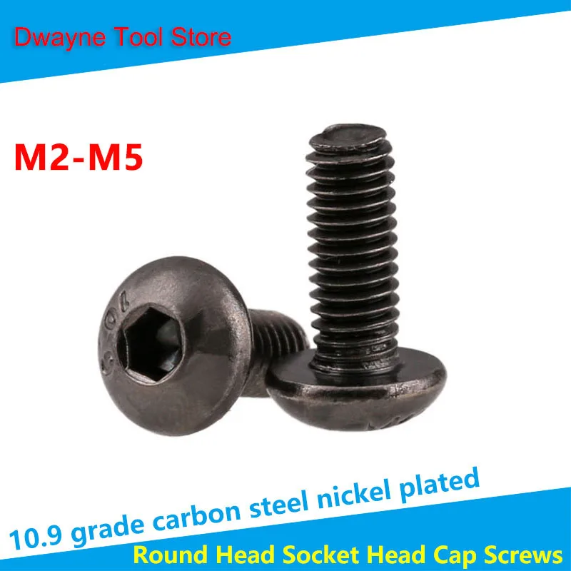 

【50PCS】10.9 Black Nickel Plating Semi-Circular Head Hexagon Screw Mushroom Head Hexagon Bolt M2-M3