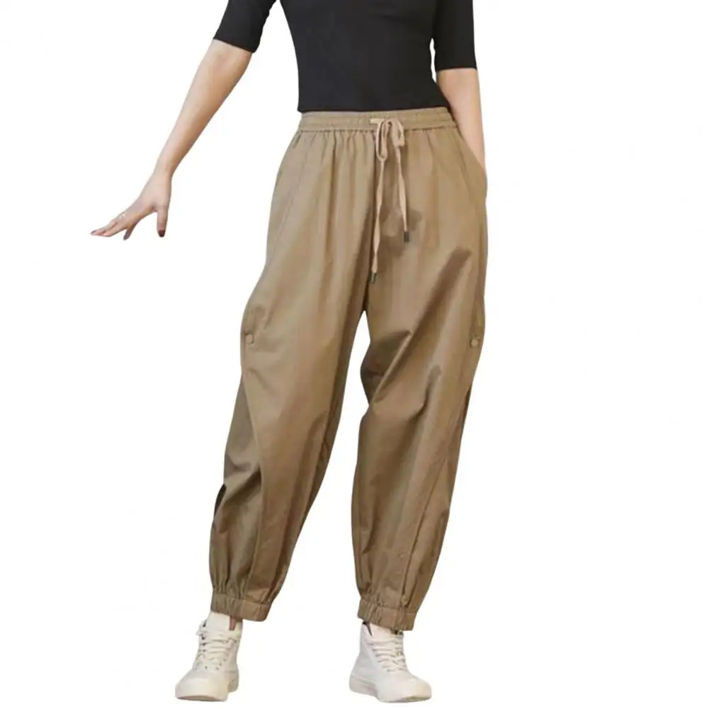 

Women Harem Pants Loose Drawstring Pockets Ankle Banded Aesthetic Cargo Trousers Streetwear