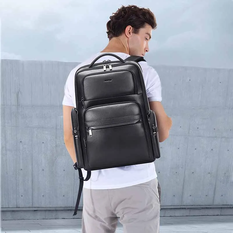 BOPAI Luxury Leather Backpack Men Genuine Leather Backpack Fashion Business Travel Cowhide Bag Casual Leather Laptop Backpack 2