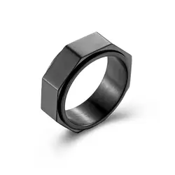 Hexagon Titanium Steel Spinner Ring - Anxiety-Relief Nut Shape in Silver and Gold - 9 (Black)
