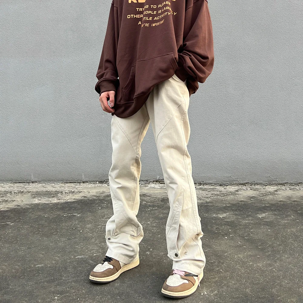 Streetwear Trousers Men Apricot Y2k Wide Leg Slim Pantalones Hombre Autumn High Street Summer Loose Bright White Casual Pants