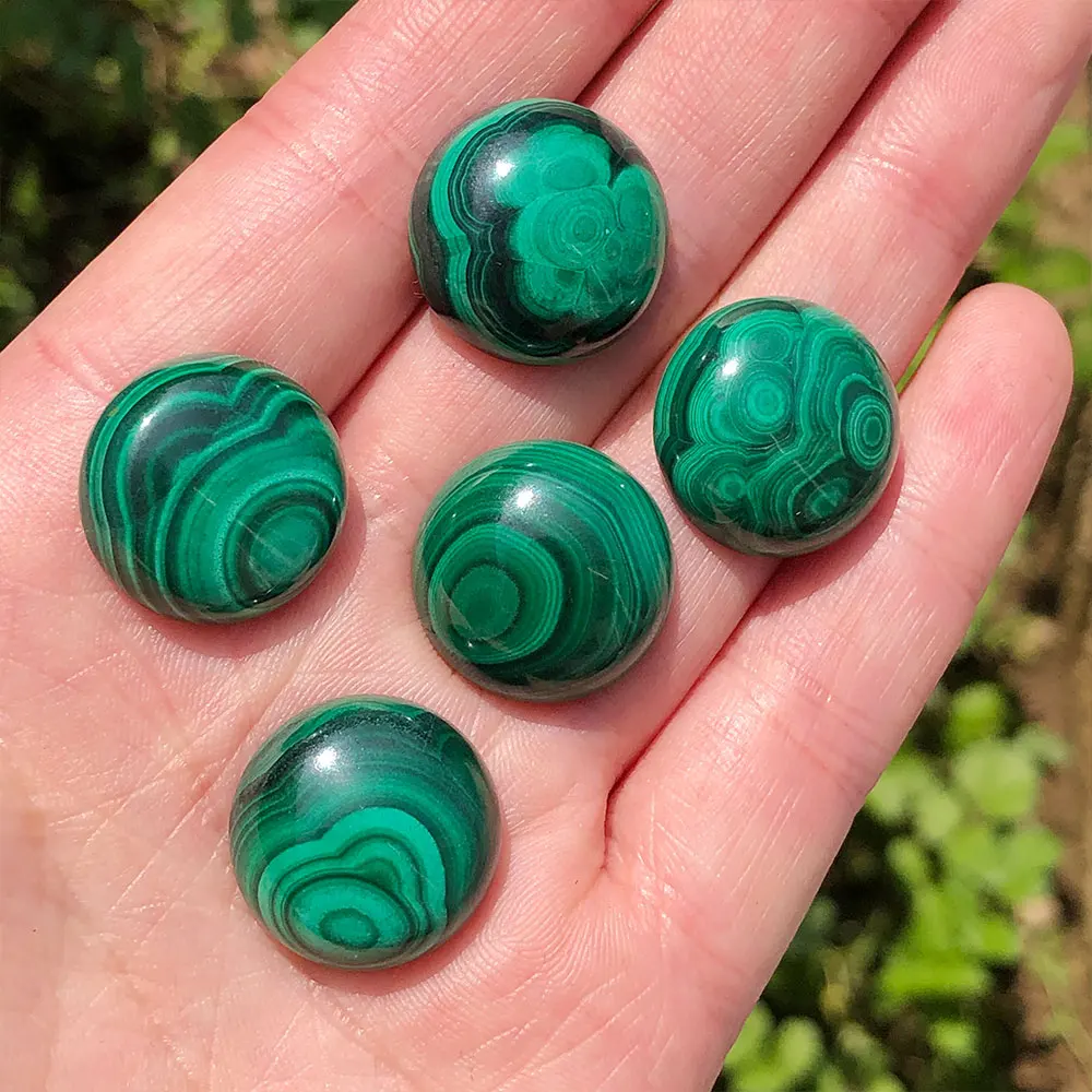 

1pc Round Natural Malachite Beads Crystals and Stones Healing Cabochon for Rings Pendant Gemstones Room Decor Home Decorations