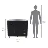 Ferretti Utility Sink with Three Drawers and Double Door Cabinet Black 4