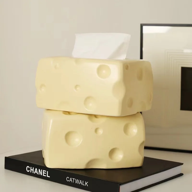 Cheese Tissue Box Holder Ceramic Home Decoration Kawaii Tissue Box Paper Storage Box for Living Room Vanity Countertop Office 4