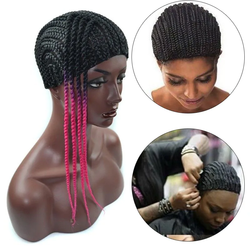 Cornrow Cap For DIY Weave Crochet Braided Wig Cap Elastic Hair Net Black