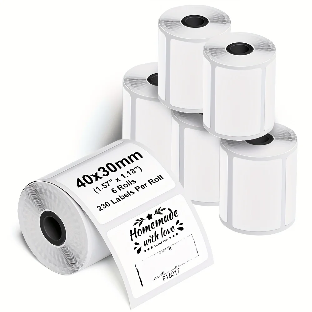 [White Label Stickers] 10 Rolls of White Label Stickers | Self-Adhesive Paper Prints, Sizes from 30mm to 50mm