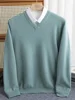 2024 Autumn Winter Men V-neck Wool Sweater Long Sleeve Pullover 100% Merino Wool Knitwear Smart Casual Basic Cashmere Clothing 4