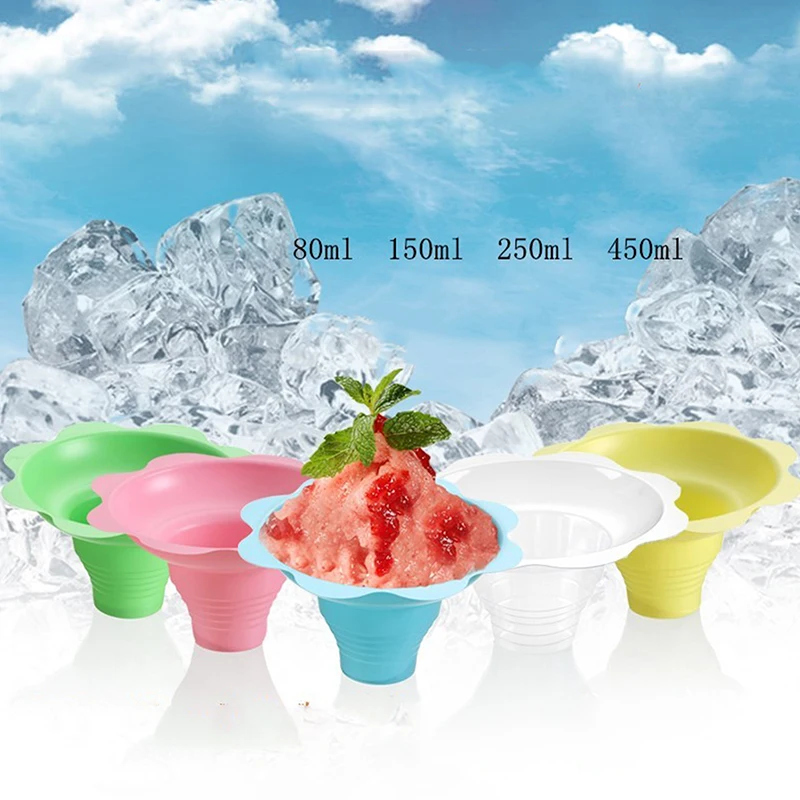 20Pcs Disposable Yogurt Cups Snow Cone Cups For Ice Cream Smoothie Ice Cream Cup Shaved Sand Bowl Flower Snow Cup