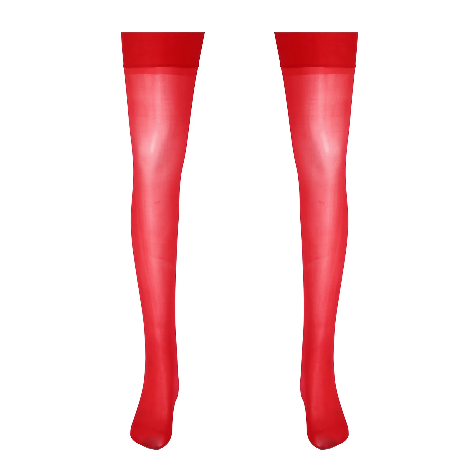 Sexy Mens Lingerie Glossy See-through Stockings Thin Shiny Solid Color Stretchy Sheer Thigh High Socks Sissy Stockings