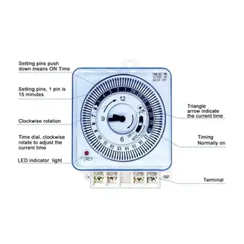 Alternative view of 15 Minutes- 24 Hours with Dustproof Mechanical Timer Witch 2 In 2 Out 16A 220V 50HZ for Home Appliance Commercial Purpose