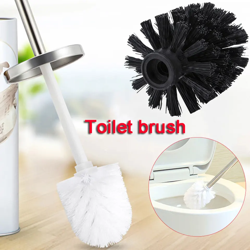 CleanPeak Set Scopino WC Con Supporto E Testina Ricambio - Bianco Opaco, Base Antiscivolo, Paramanine - Design Salvaspazio 11,5x37 Cm