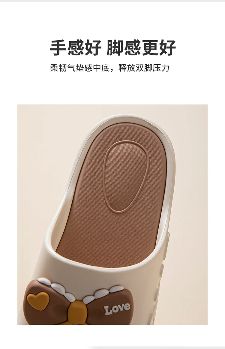 Niedliche Schleifen-Slipper für Damen, weiche Hausschuhe mit Liebesprägung, offene Zehenpartie, hohe Plateau-Slipper für Damen, Indoor- und Outdoor-Schuhe – Detail 8