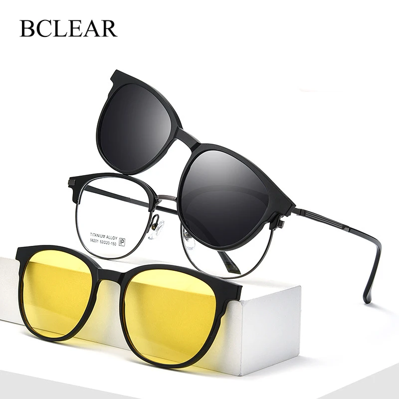 Fashion Retro Alloy Optical Eyeglass Frame Men Women Eyebrow Desgin Clip Polarized Sun Lens Night Vision Driving Lenses Magnetic