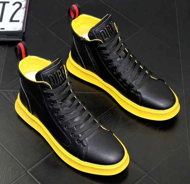 Men's Four Seasons Shiny Patent Leather Board Boys High-Top