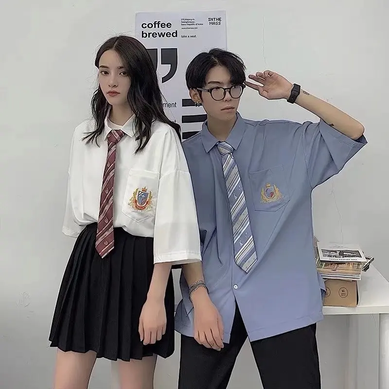 남성 긴팔 셔츠 넥타이 졸업 사진 교복 커플 웨스트 팬츠 JK 세트 청소년 인기 루즈핏 다림질 필요없는 셔츠