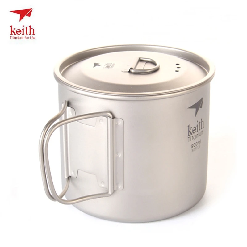Keith Titanium Cup Titanium Water Mugs Folding Handle Single Wall Cup Outdoor Camping Travel Hiking Cups With Lid 220ml-900ml 6