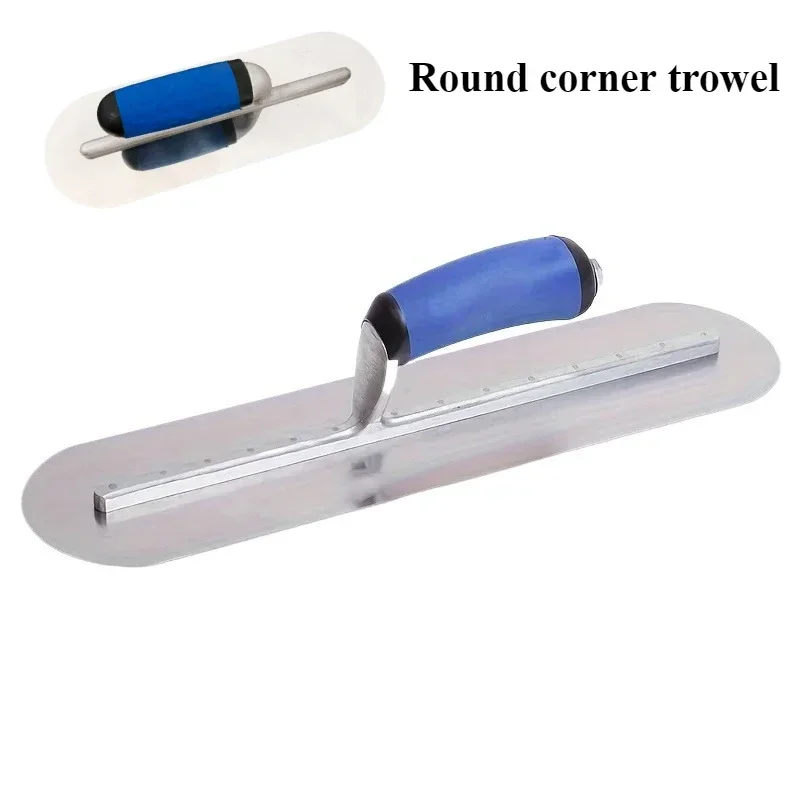 Manche en plastique en acier inoxydable, truelle ronde, couteau à mastic pour plâtre, finition du béton, outil de Construction à manche en plastique manuel