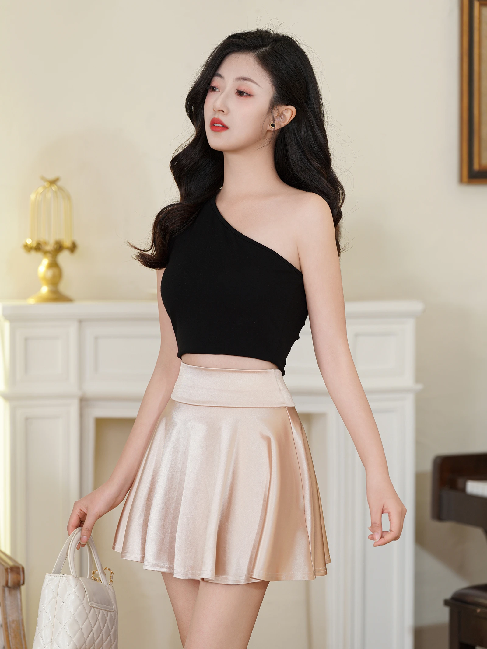 BabyOnline Elegant Satin Flared Mini Skirt fashion shoot