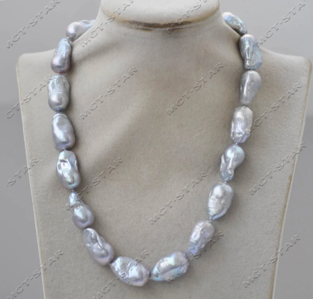 MTC·STAR  Z13240 Set Gray Baroque Keshi Reborn Pearl Necklace Bracelet Earring Custom Jewelry 2