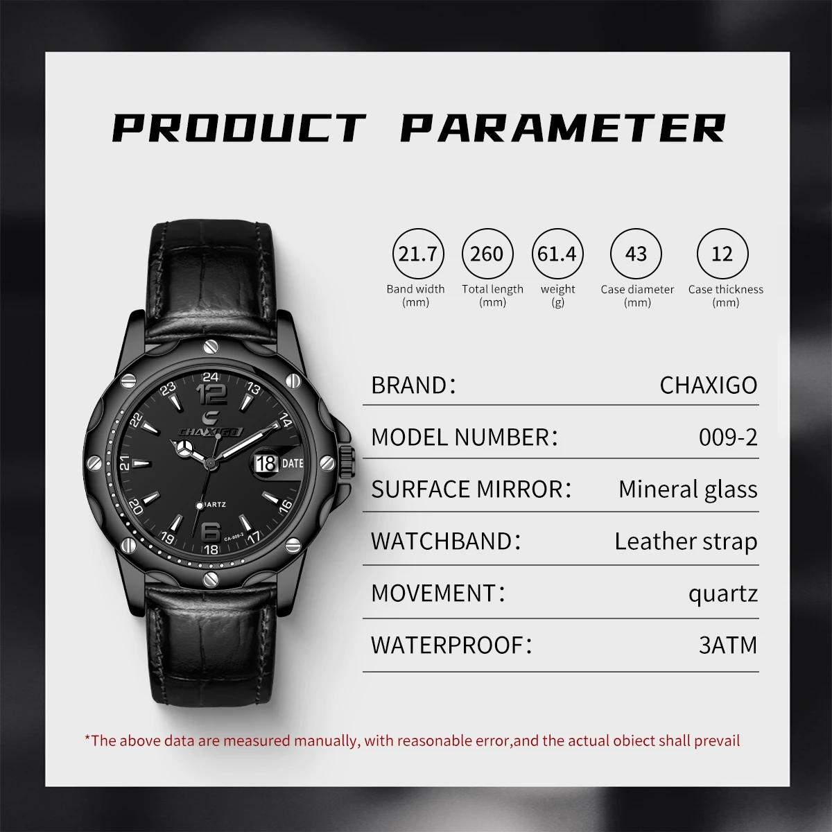 Chaxigo Men's Leather Strap Watch Luminous Function 3atm Water Resistant Suitable For Casual And Formal Wear, Alina Gadgets