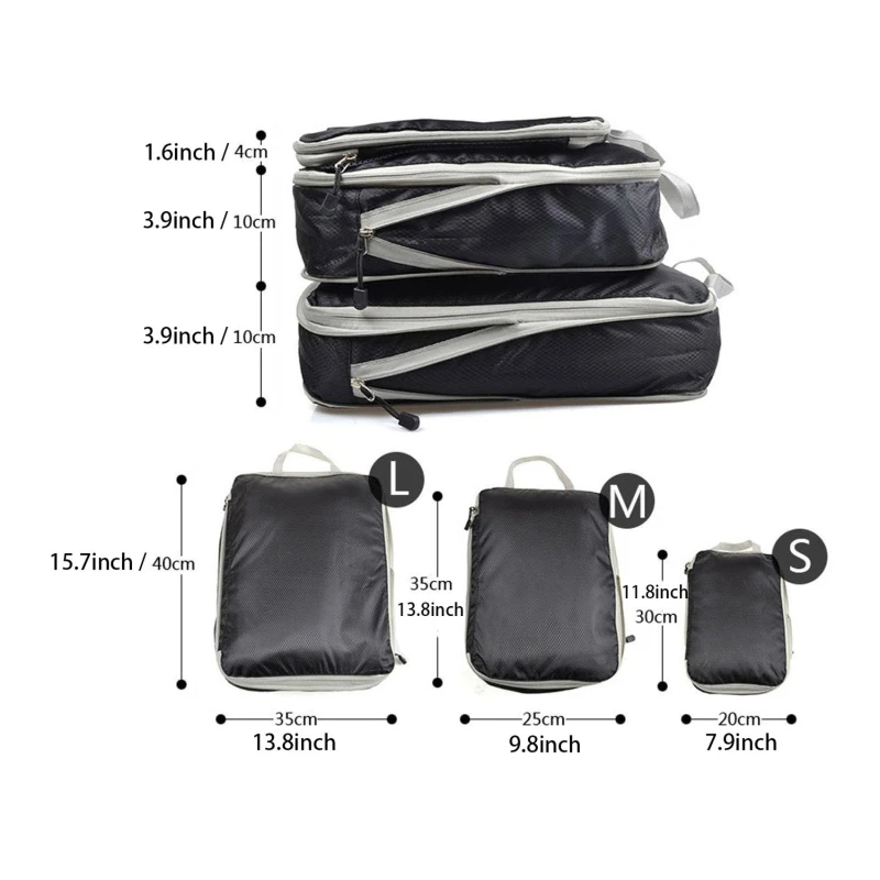 3PCS Compressed Packing Cubes Travel Storage Organizer Set Mesh Visual Luggage Portable Convenient Lightweight Suitcase Bag storage bag travel bags clothes storage bags