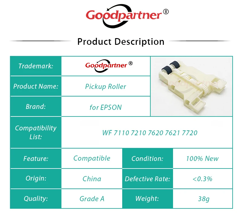 1X 1797738 1607417 Pickup Roller for EPSON WF 7110 7210 7620 7621 7720 L1455 ET16500 / WF7110 WF7210 WF7620 WF7621 WF7720