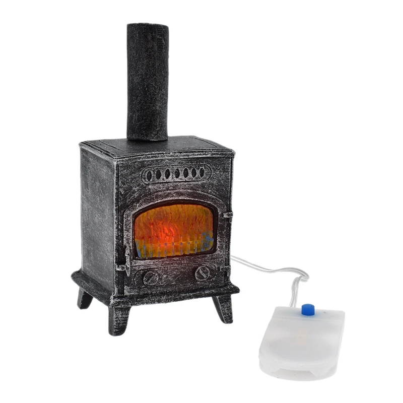 

1:12 Dollhouse Miniature Furniture Mini Fireplace With Light Chimney For Doll House Accessories Simulation Model-Drop Ship