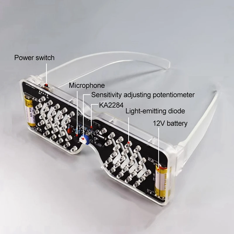 Light Up Glasses Soldering Practice Kit Sound Activated LED Eyeglasses DIY Electronics Kit For Learning Project 5