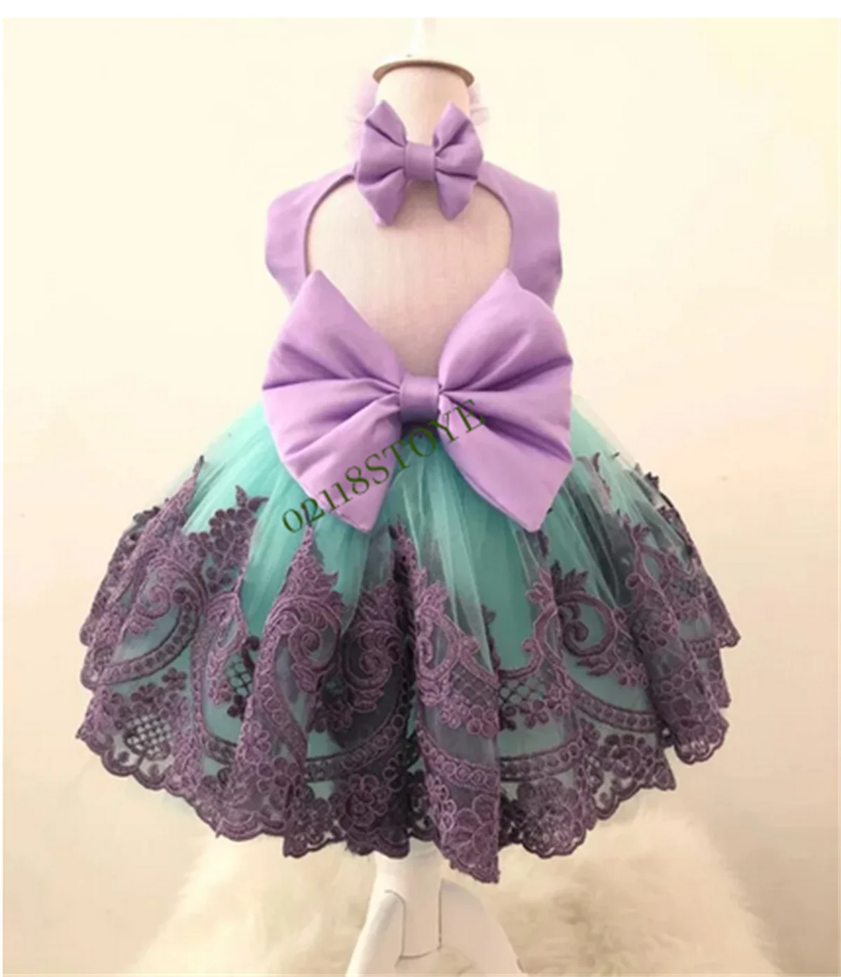 

Cute Puffy Baby Girl 1st Birthday Dress O Neck Open Back Princess Knee Length Party Gown Flower Girl Dress Big Bow