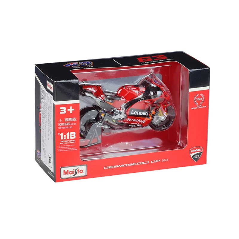 Maisto 1:18 2022 Winner Ducati Lenovo Team Racing #63 Francesco Bagnaia Licensed Alloy Motorcycle Model Toy Collection Gift images - 6