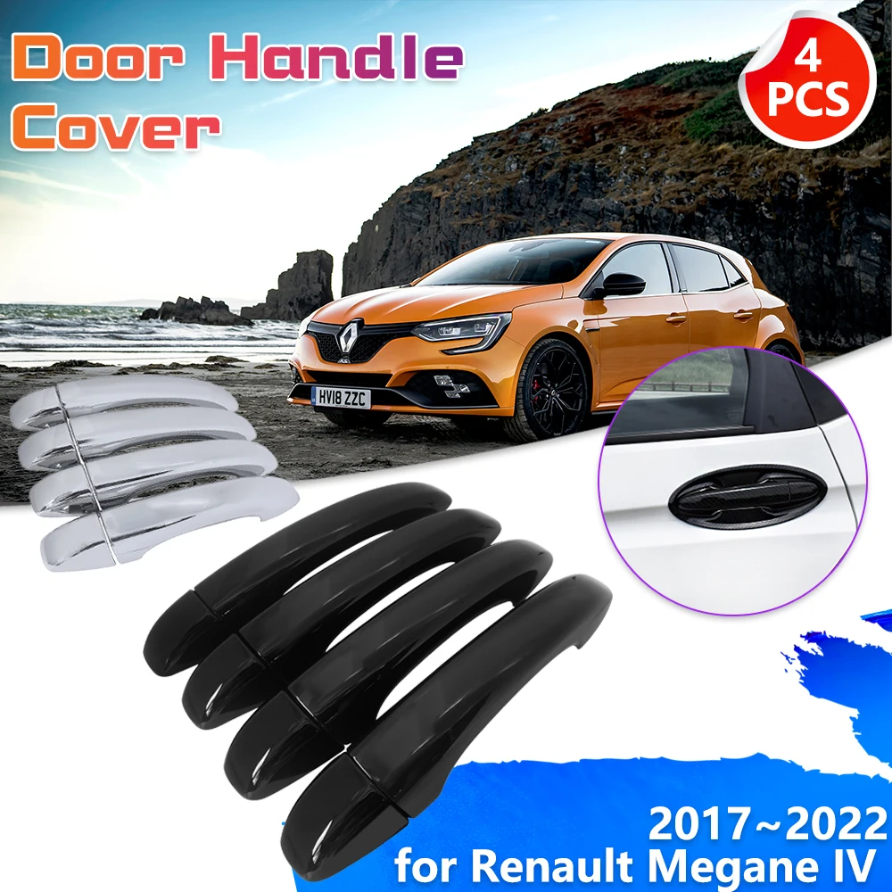 Car Door Handle for Renault Megane IV MK4 GT 2017~2022 Chrome Black Carbon  Fiber Decoration Cover Sticker Key Cap Accessorie