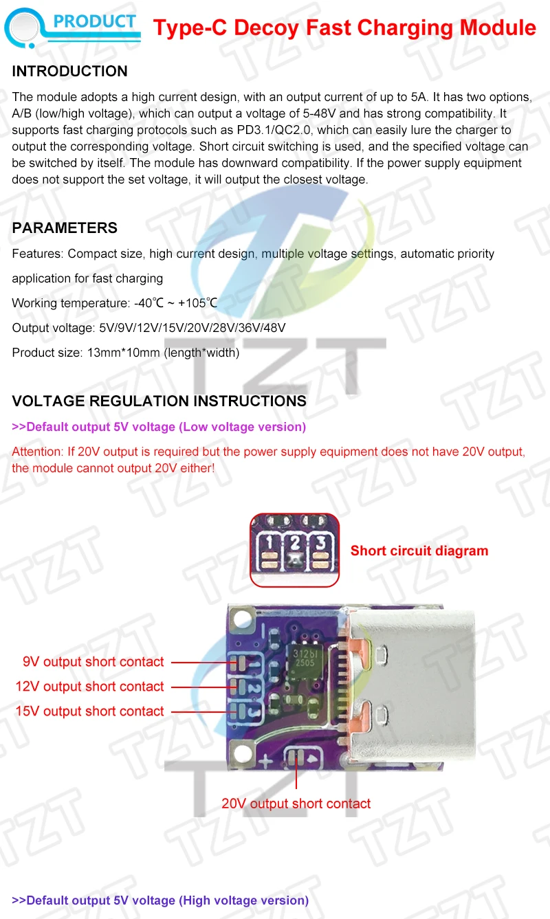 1/2/5PCS PD3.0 PD3.1 QC3.0 Empfänger Schnelle Lade Modul DC 5/9/12/15/20/28/36/48V Spannung Trigger PD zu DC Typ C Schnittstelle – Detail 1
