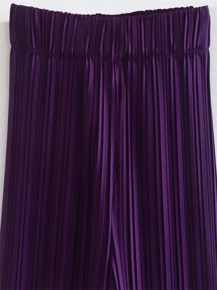 capri pants for women MESTTRAF Sexy Design 2022 Solid Color Pleated Flare Pants Vintage High Waist With Elastic Waistband Female Trousers flare pants Pants & Capris