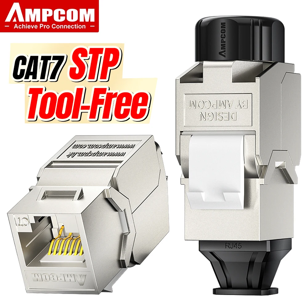 CAT7 RJ45 Tool-Less STP Shielded Keystone Jack, AMPCOM (UL listed)  Self-Locking Cat7 Zinc Alloy Module Tool free Coupler