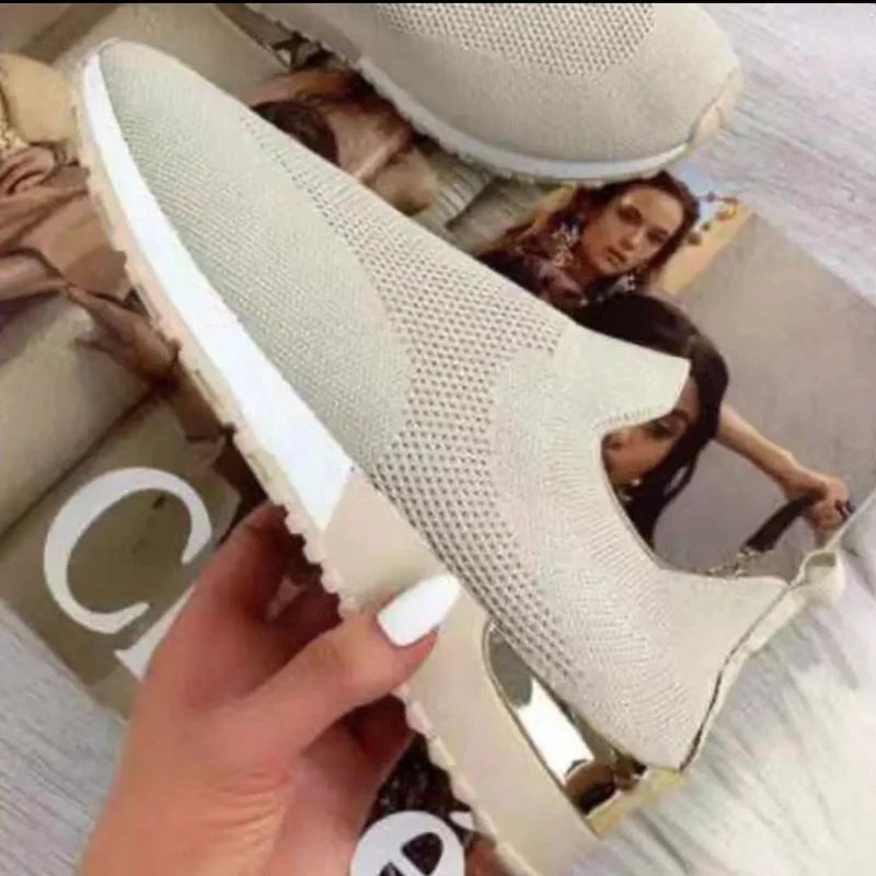 Autumn New Women Fashion Sock Shoes Ladies Thick Sole Outdoor Travel Casual Shoes Mesh Comfortable Breathable Knit Sneakers