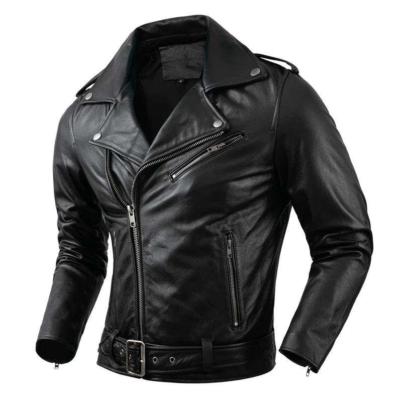 

Куртка мужская из натуральной воловьей кожи, мотоциклетная кожаная куртка с лацканами, одежда для мужчин