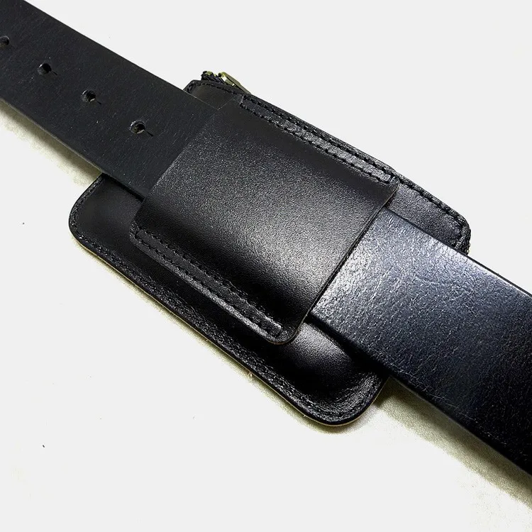 Mini Waist Bag Genuine Leather Belt Pouch Ultra Thin Fanny Pack  Small ID Cards Holder Wallet for Men LHD-K