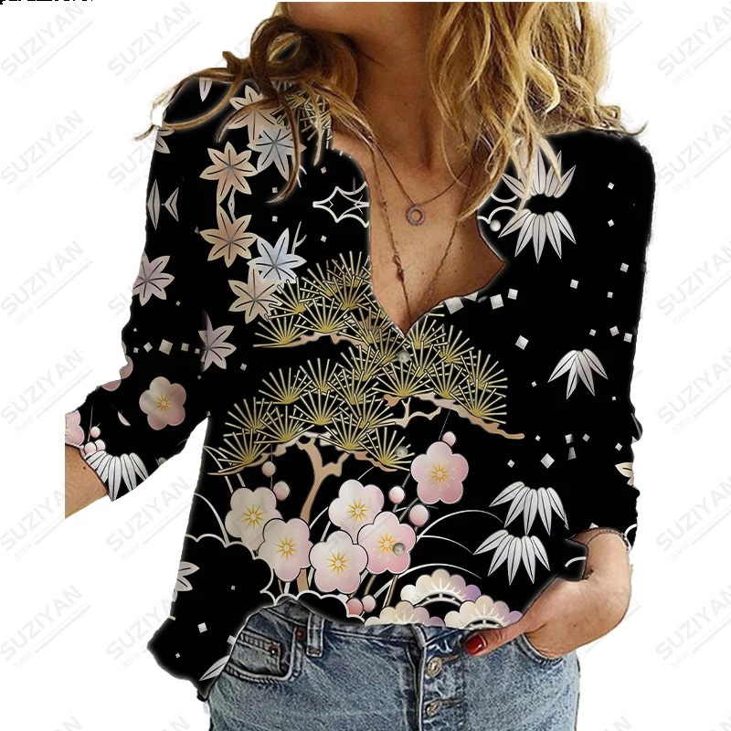 

2023 New Hot Selling Fashion Women's Long Sleeve Shirt 3D Printed Large Button Cardigan Sexy Women's Fragmented Chiffon Shirt