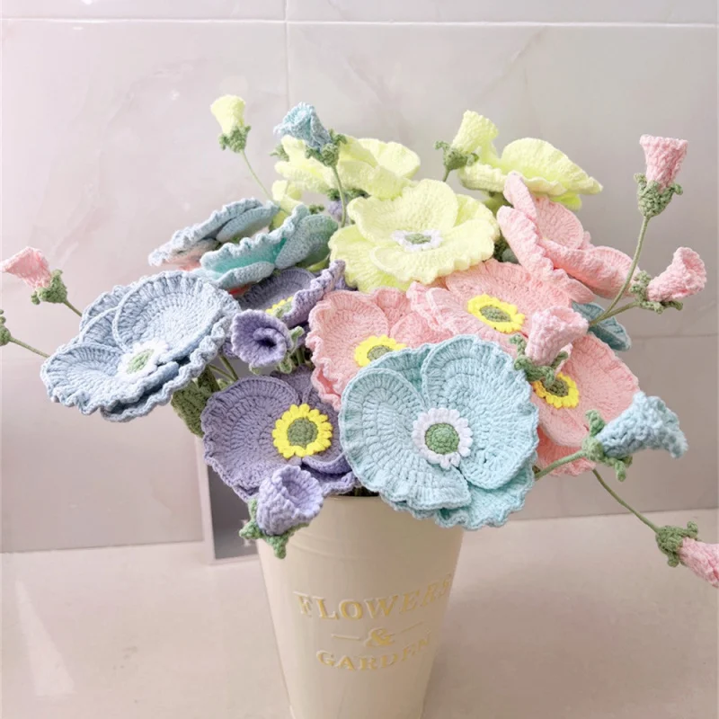 완성된 실 꽃 스커트 테두리 손뜨개 인공 꽃 수제 창의적인 DIY 손뜨개 인공 꽃 꽃다발