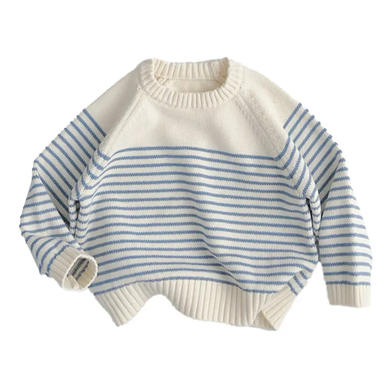 2025 Spring New Children Long Sleeve Striped Sweater Cotton Boys Girls Loose Knitted Pullover Baby Casual Sweater Kids C_voghion.com